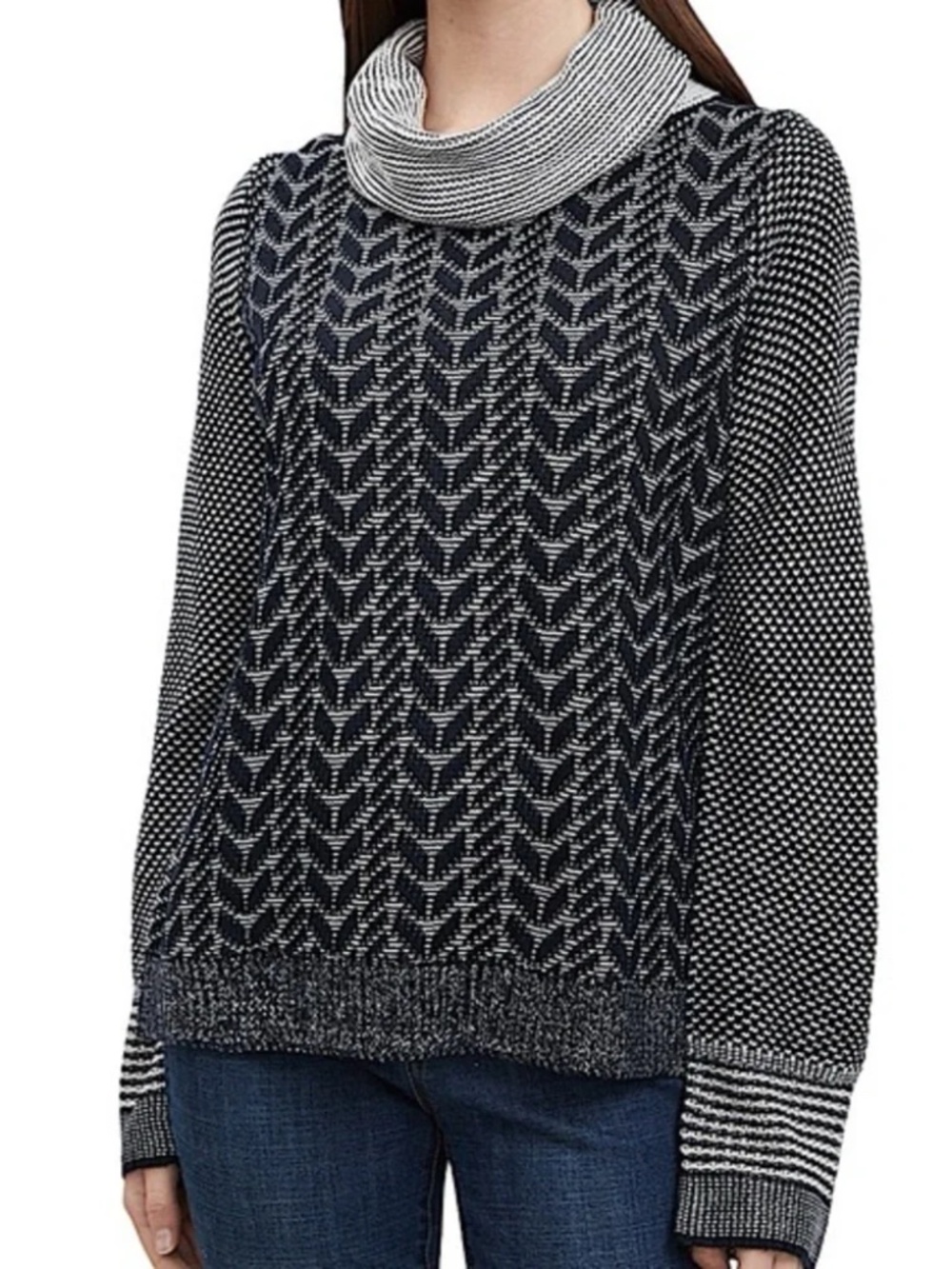 FDJ Women's Textured Two-Tone Funnel Neck Sweater, Size SP, NWT